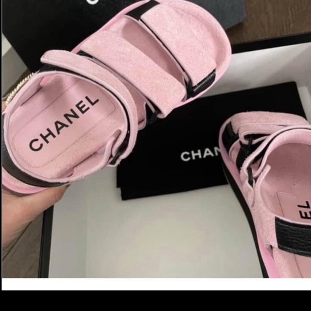 CHANEL Light Pink and Black Sandals
